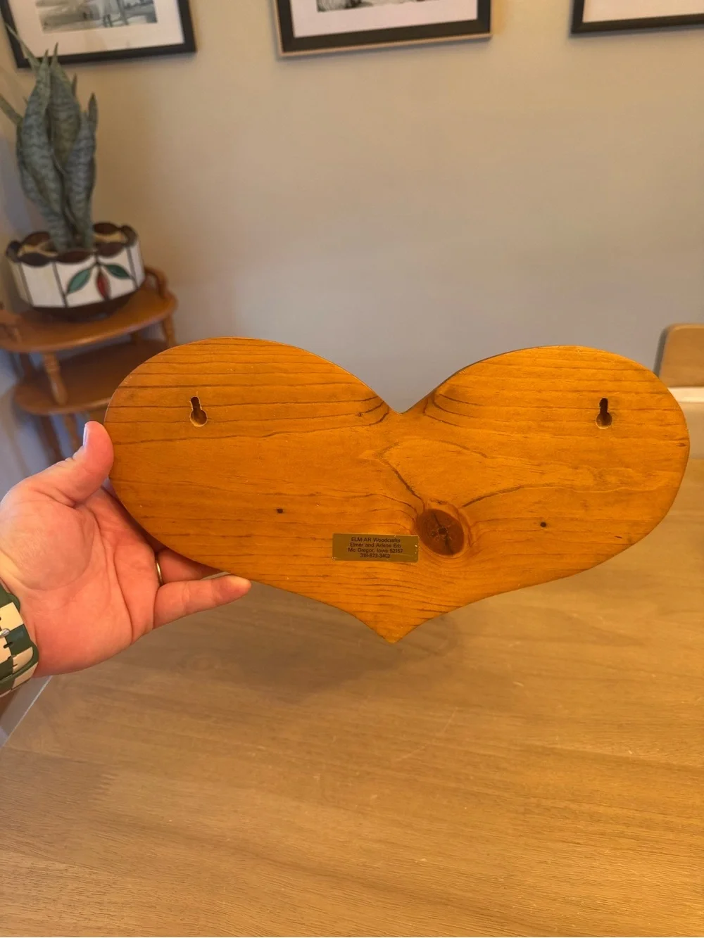 Vintage Wooden Heart Wall Shelf with peg - Natural Brown